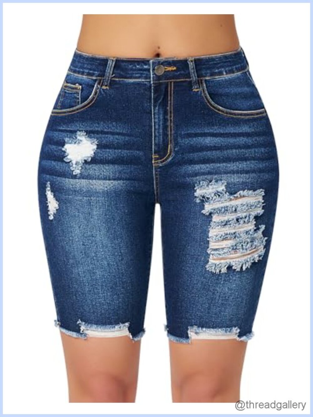 High Waisted Stretchy Denim Bermuda Shorts Ripped Casual Jean Shorts
